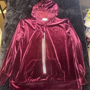 fyve Burgundy Velvet Hoodie with‎ Rhinestone Accents, Size XL